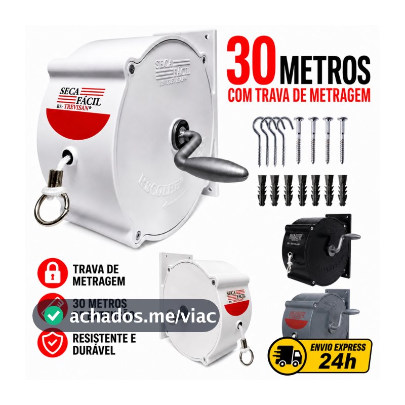 Varal Recolhível Retrátil Automático Parede 30m Nylon De Parede Seca Fácil