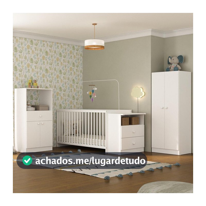 Quarto de Bebe Completo Infantil com Berço Cômoda Olívia Multimóveis Branco