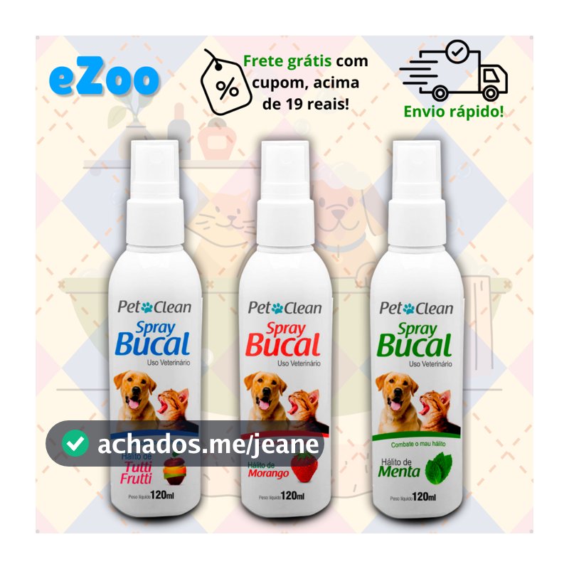 Spray Bucal Dental Fresco Contra Mau Hálito Bafo Tártaro para Cachorro e Gato Pet Clean 120 ml Menta
