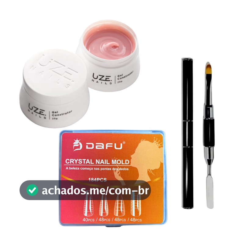 Kit Molde F1 4 Modelos Gel Uze Nails Nude Pink e Pincel