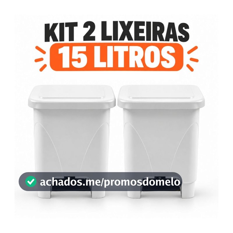 Kit 2 Lixeiras Cesto 15 Litros com Pedal Multiuso,Ideal para Cozinha e Banheiro
