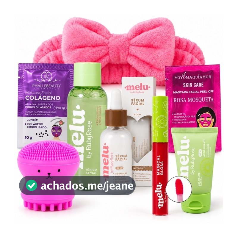 Kit Skincare Presente Feminino Com Tiara Facial Esponja Gloss Sérum Máscara E Água Micelar