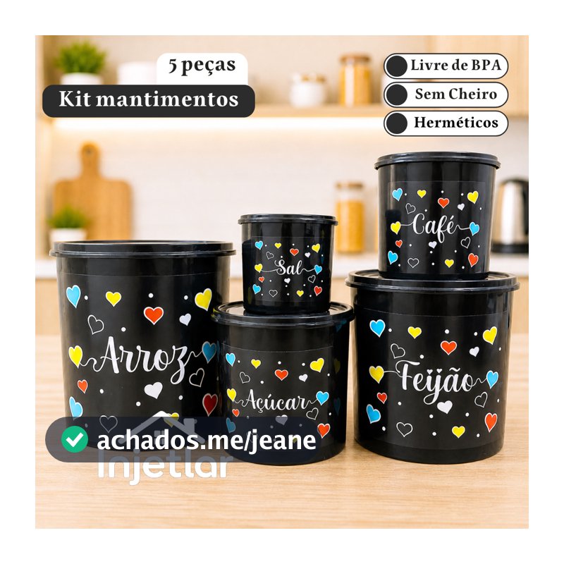 Potes para mantimentos de cozinha com 5 peças de plástico decorado