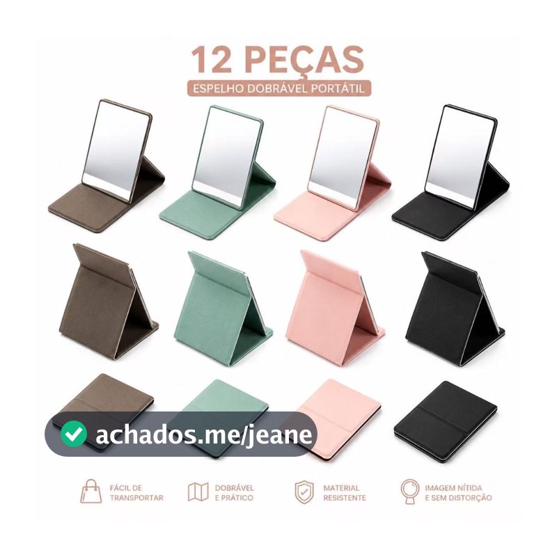 KIT12 Espelho de Maquiagem Dobrável Portátil de Mão e Mesa