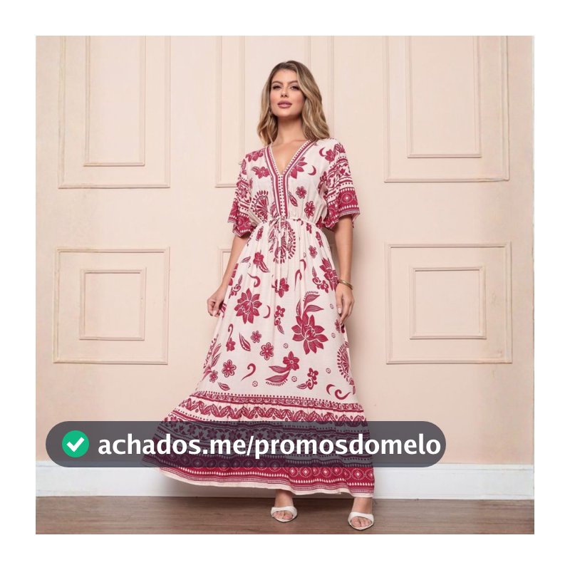 Vestido Longo Estampado Inspiração Feminina com Decote V para Verão