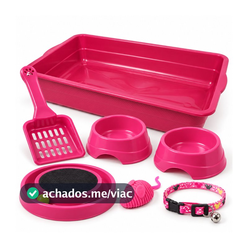 Kit Enxoval Gato Completo com Caixa de Areia 8L Arranhador Comedouro Bebedouro 150ml Brinquedo e Pá
