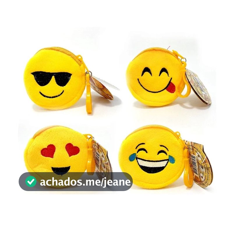 Kit 12 Porta Moeda com anilha de chaveiros Emoji bolsa de chaves 8cm