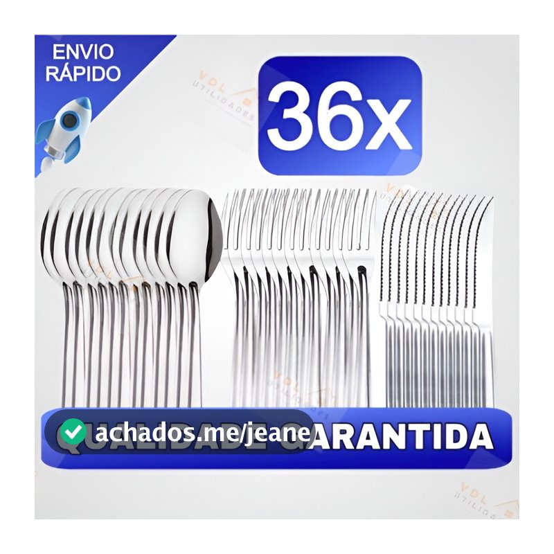 Conjunto Jogo de Talheres 36/18 peças Aço Inox Facas Garfos e Colheres de Mesa Casa Para Restaurante