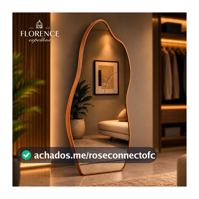 Espelho Orgânico 120x50 e 80x40 Com Moldura EM COURO Corpo Inteiro Moderno Luxo