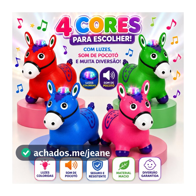 Cavalinho Upa Upa Musical Infantil Pula Pula com LED e Som Brinquedo Bebê 12 Meses Suporta 54kg Inmetro Pratitudo Toys