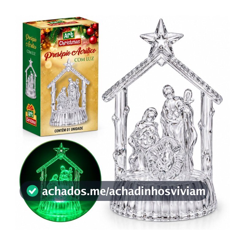 Presépio Natalino Acrilico com luz Led Natal decorativo Sagrada Família