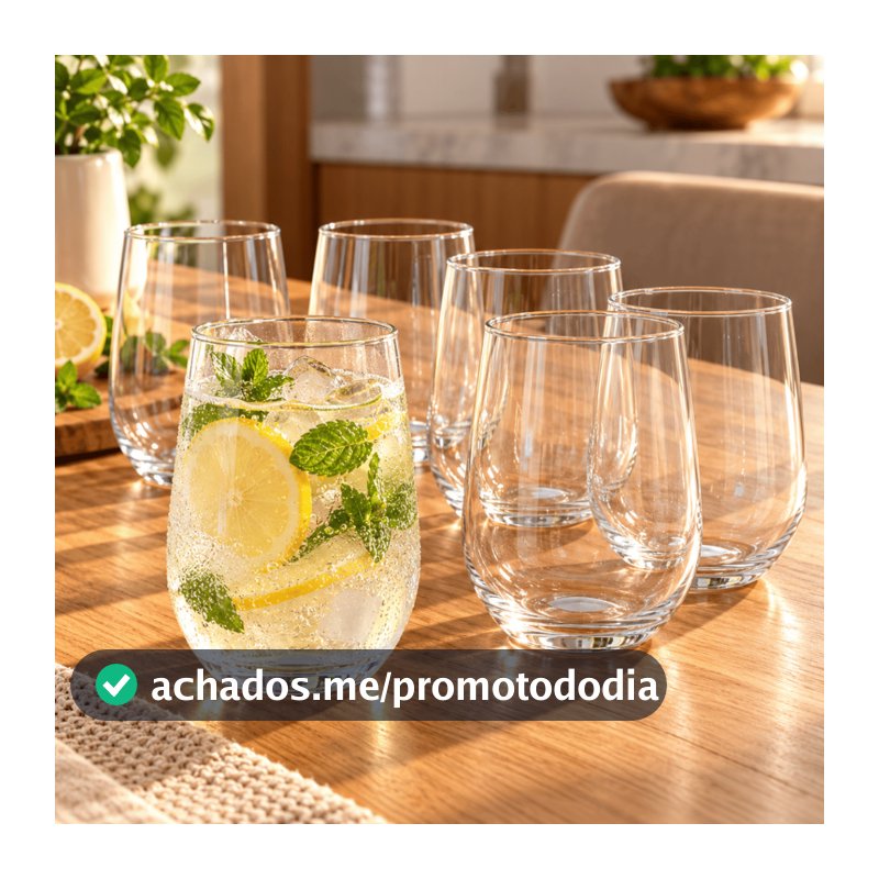 Jogo Kit 6 Copos De Vidro Oca 500ml Grande Liso Água Suco Drink Mesa Posta Cozinha Bar Restaurante