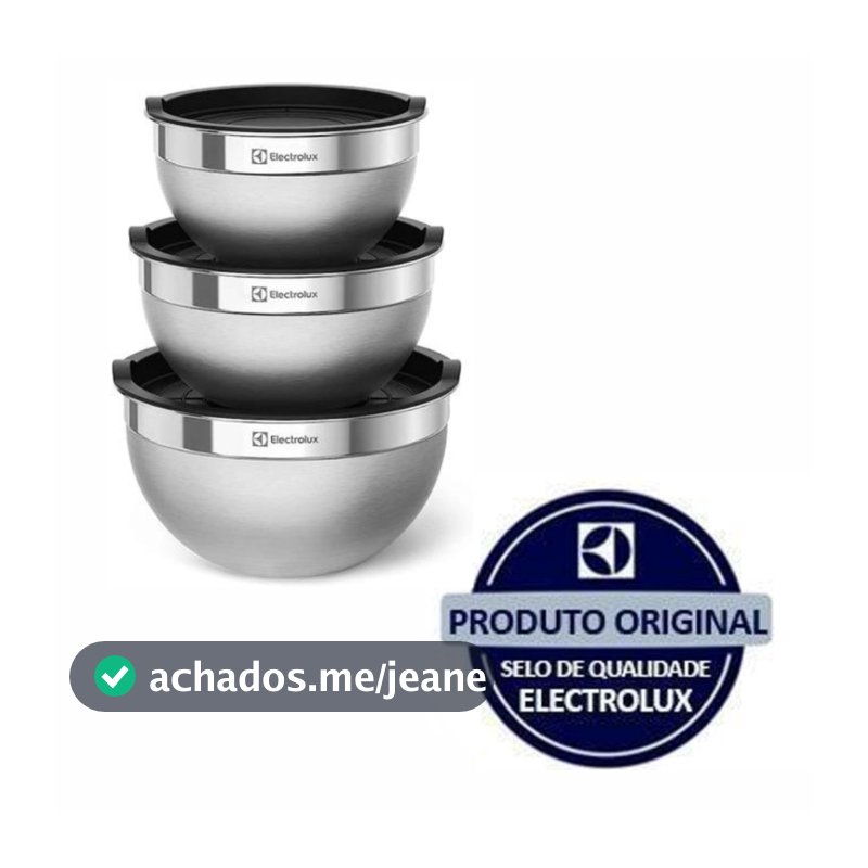 Conjunto de Bowls Tigelas de Inox com Tampa Plastica - Electrolux - bacia inox - bowl inox - cozinha