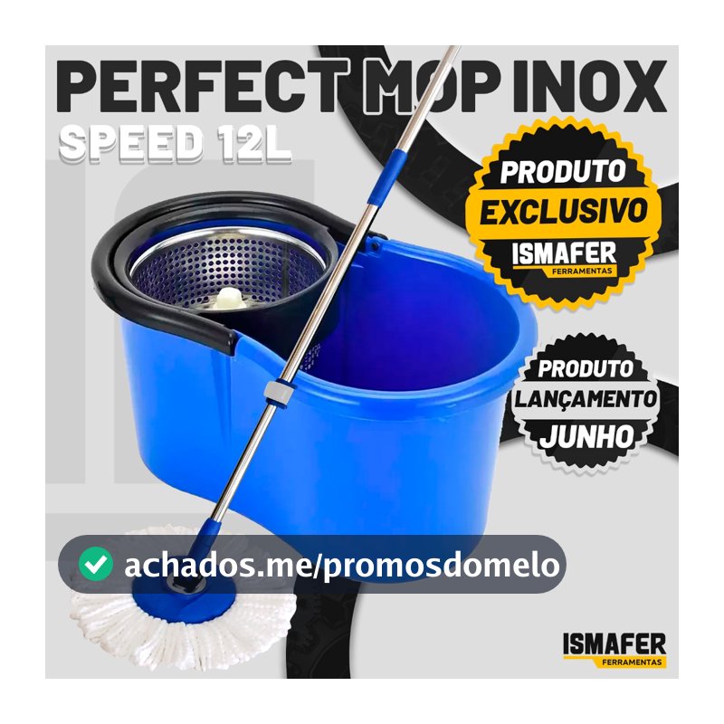 Balde Mop Esfregao Com Cesto Inox Cabo 1,40 Metros 3 Refis