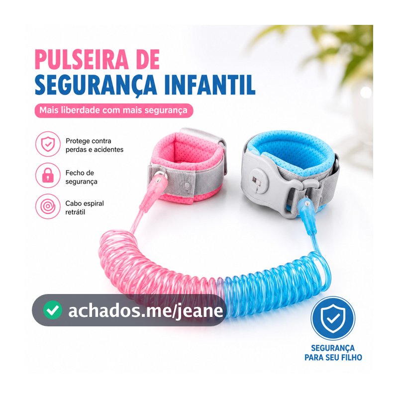 Pulseira de Segurança Infantil Retrátil Anti Perdido Ajustável com Trava para Crianças e Bebês 1,5m
