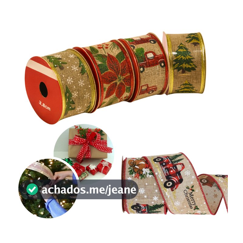 Fita De Natal Aramada 3MX3,8cm Decorada p/ Arvore/Enfeite/Decoração