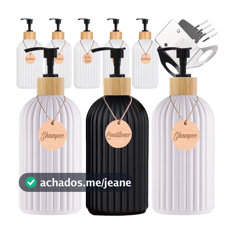 Garrafas Decorativas Líquidas De Cozinha Recarregáveis Para Saboneteira De Mão , Sabonete , Shampoo , Condicionador , Lavagem Corporal , Bomba De Bambu , Dispensador De Sabão Com Madeira