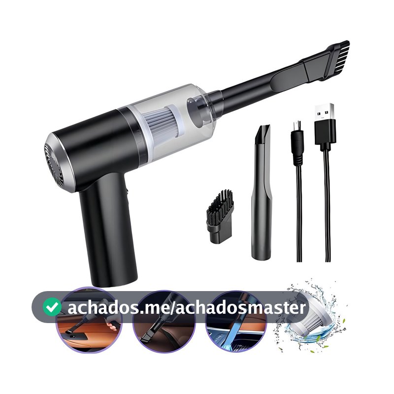 Mini Aspirador de Pó Portátil Automotivo Casa Sem Fio 3 em 1 Recarregável Potente 6000Pa