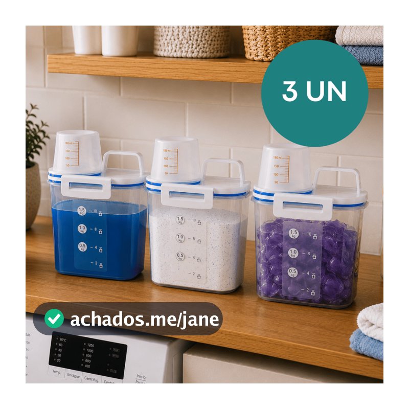 - Kit 3 Pote Hermético 1,5 L C/ Bico Dosador Porta Sabão em Pó/Sabão Líquido/Amaciante Compacto Lavanderia Organizador