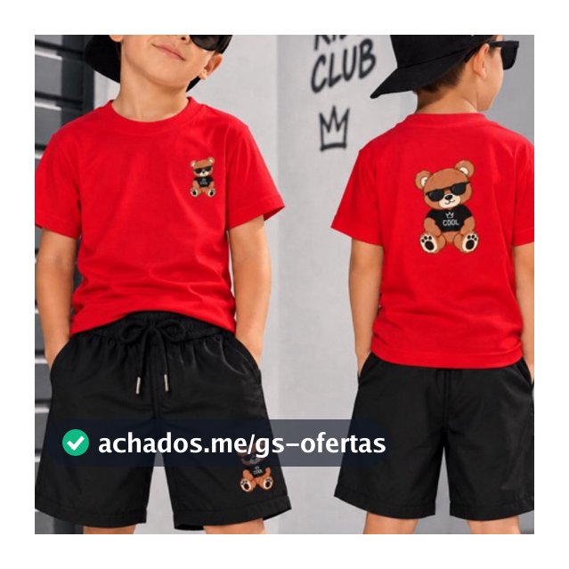 Conjunto Infantil Masculino Camiseta e Bermuda Tactel Ursinho Menino Verão Tendência