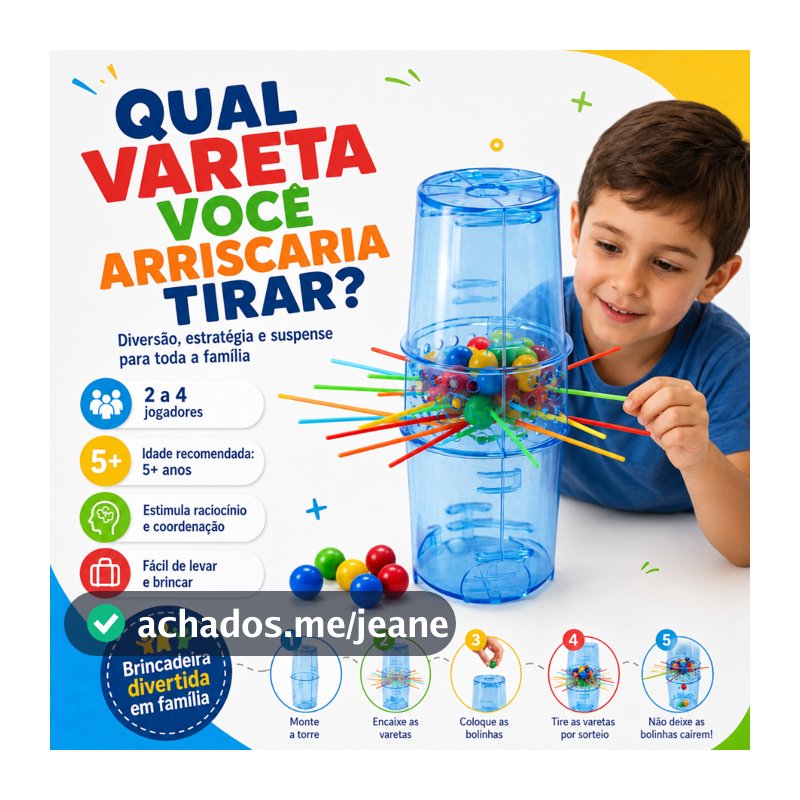 Jogo Tira Varetas com Bolinhas Infantil Educativo Torre Equilíbrio 2 a 4 Jogadores 5+