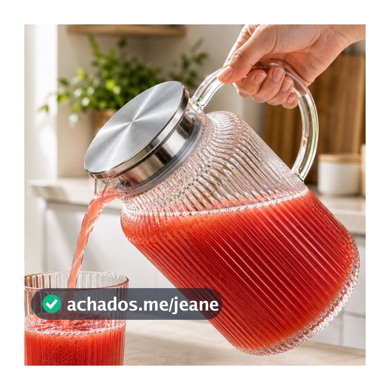 Jarra de Vidro com Tampa Inox Borossilicato 1,7L Lisa ou 1,5L Canelada Água Suco Chá Gelado Pratitudo Essencial