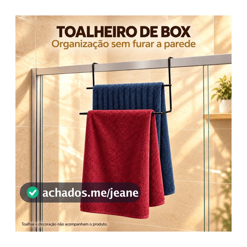 Porta Toalha de Banho Duplo para Box Banheiro Suporte de Encaixe Toalheiro Sem Furo Preto Cromado