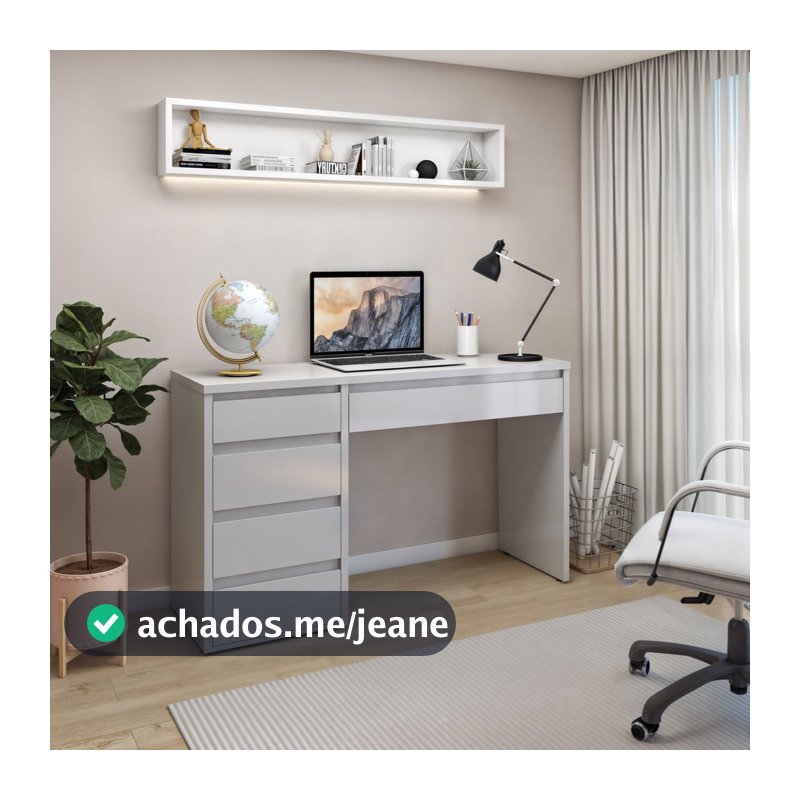 Escrivaninha Mesa de Escritório Penteadeira 100% MDF 136cm Berlim Yescasa Off White Off White