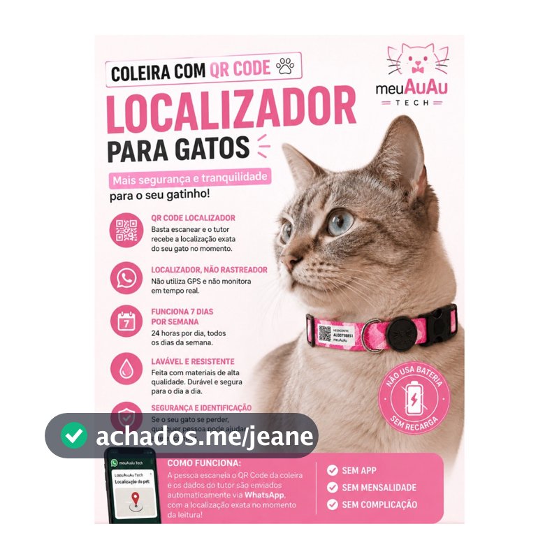 Coleira Gato Com Identificação -  Localizador  - Qr Code -  Com Nome Do Pet - Gatos