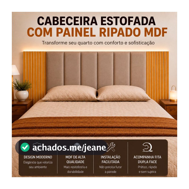 Cabeceira Estofada com Painel Ripado MDF para Cama Box 45x20cm