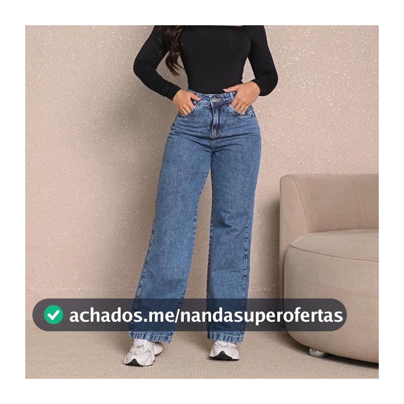 Calça Jeans Feminina Wide Leg Marmorizada Cintura Alta Tecido Grosso Pantalona Linha Premium 100% Algodão Levanta Bumbum