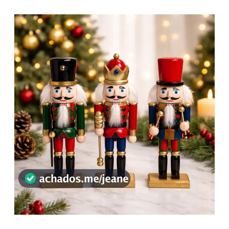 Kit 3 Bonecos  Soldados Quebra Nozes 15cm Madeira Enfeites Natalino
