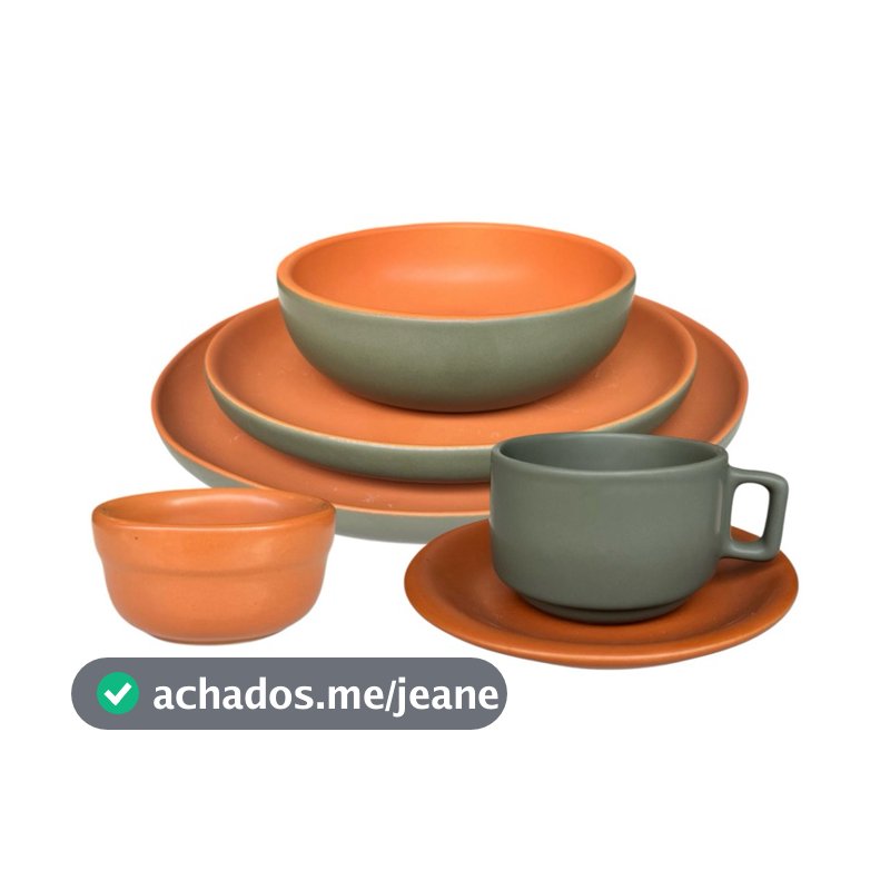 Aparelho de Jantar Verde com Terracota Rústico Cerâmica 24-36 Peças