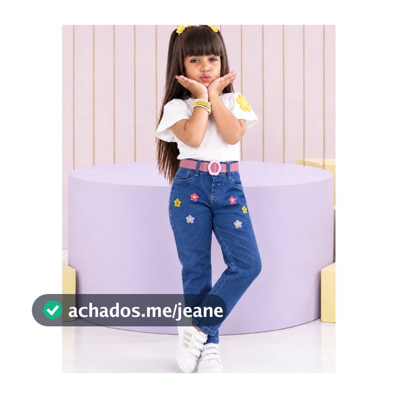 Calça Jeans Menina Infantil Cerejinha Bordada Corações, Minnie, Flores Laços Cerejinha  Blogueirinha