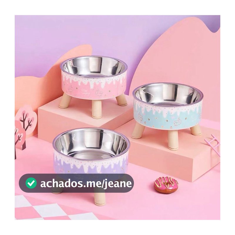 Tigela Para Gatos e Cachorro De Pés Altos Com Proteção Do Pescoço De Aço Inoxidável Animais De Estimação Antiderrapante