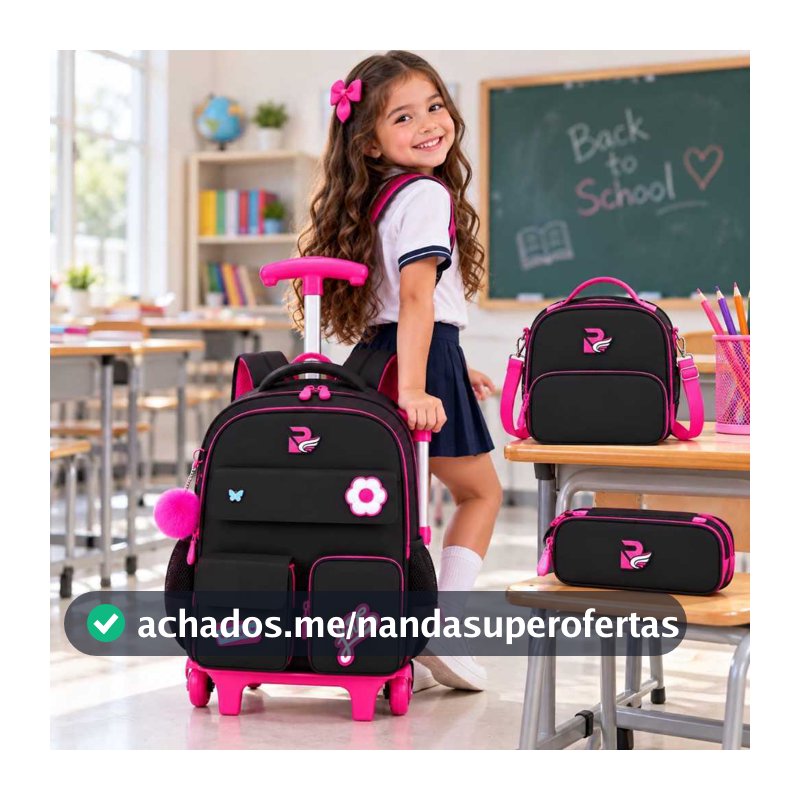 KIT 3 mochila com rodinha + Mini MOCHILA +BOLSA ESTOJO BOX LINDO CONJUNTO FEMENINO