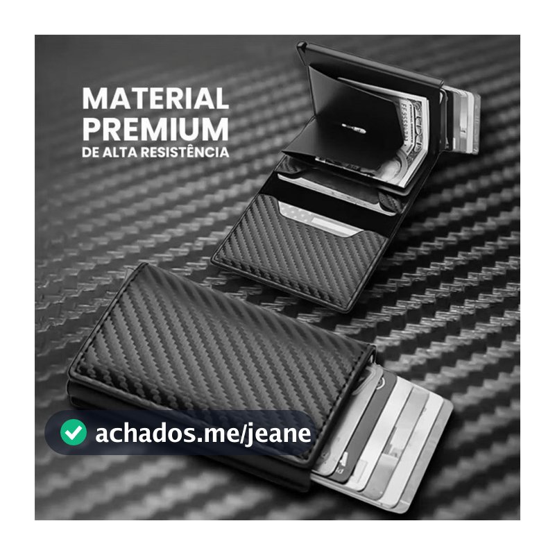 Carteiras Fibra De Carbono Porta-Cartões Masculina Preta Mágica Tripla De Couro