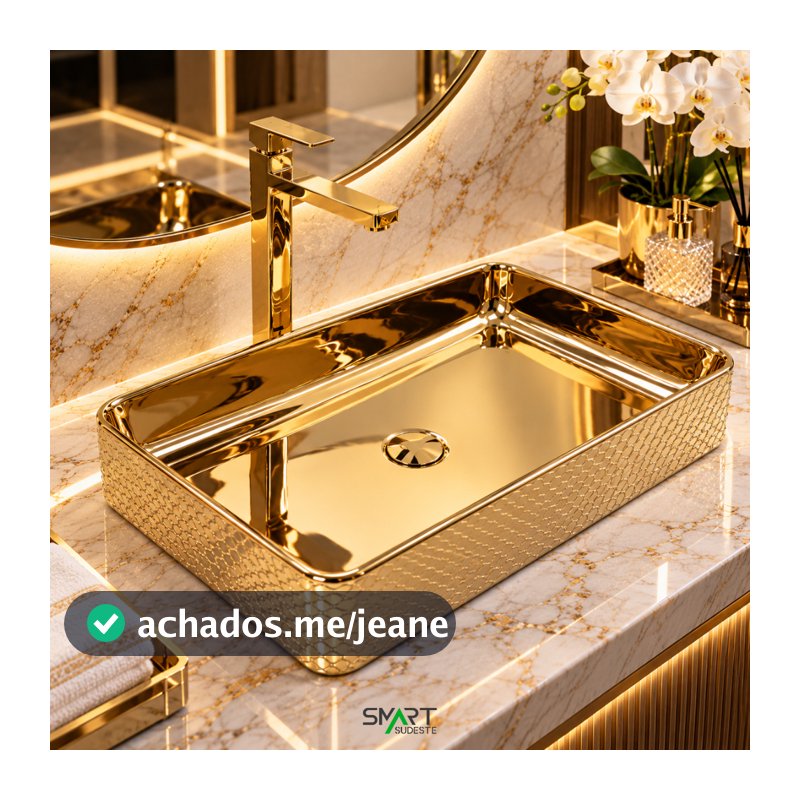 Cuba Pia Louca Ceramica Apoio Banheiro 61 x 35 cm Luxo Gold