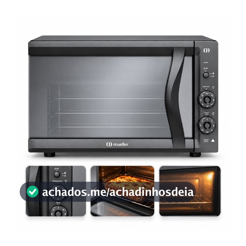 Forno Elétrico de Bancada Mueller 50 Litros Cinza Espelhado com Grill e Timer