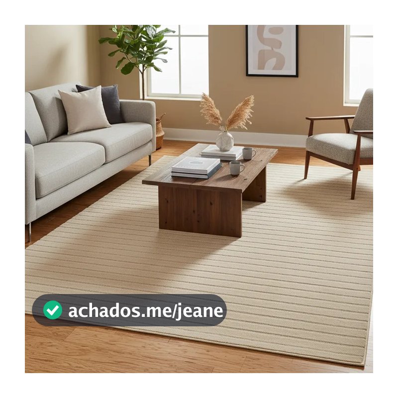 Tapete Para Sala Felpudo Macio Antiderrapante Realce Listras 2,50 x 3,00 J Serrano Cor Areia