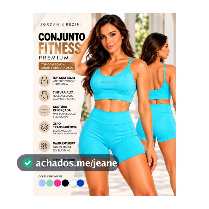 Conjunto Fitness Top Alça fina + Short Cintura Alta Zero Transparência Poliamida Elastano Academia P ao XG