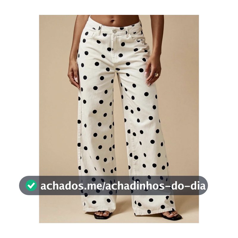 Novo jeans Feminino Com Estampa De Bolinhas , Cintura Média , Perna Larga
