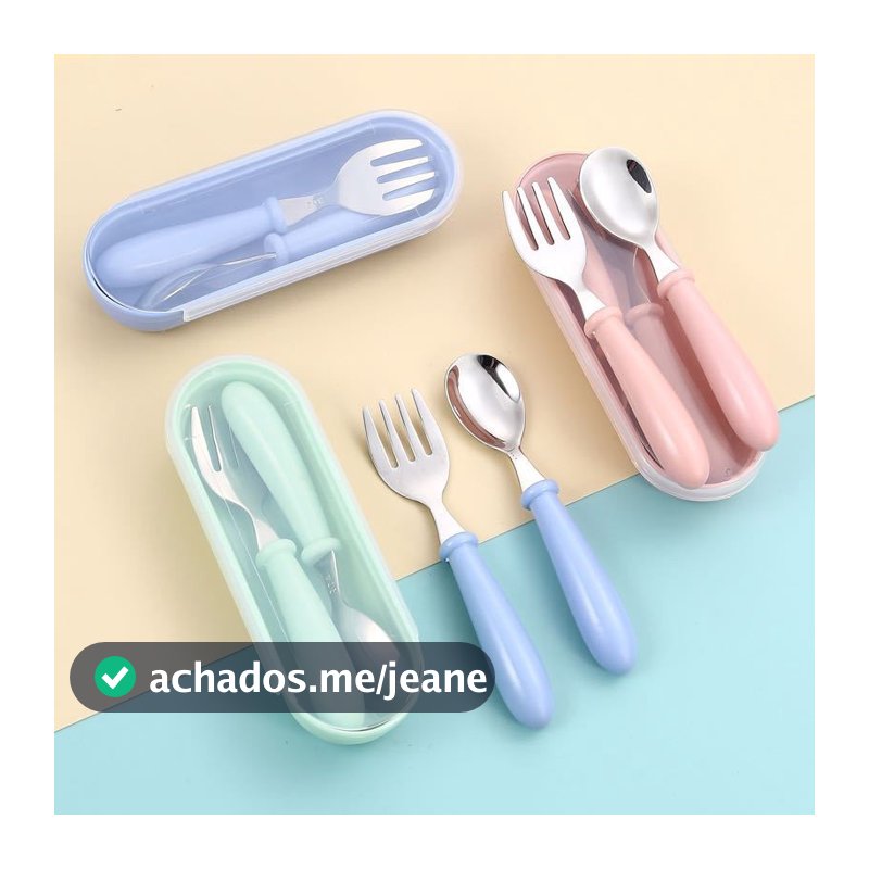 Conjunto De Talheres Infantil De Aço Inoxidável Colher e garfo com Estojo bebê