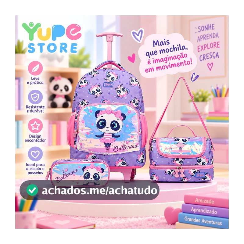 YUPE Kit Mochila Lancheira Estojo Infantil Feminina Escolar Panda
