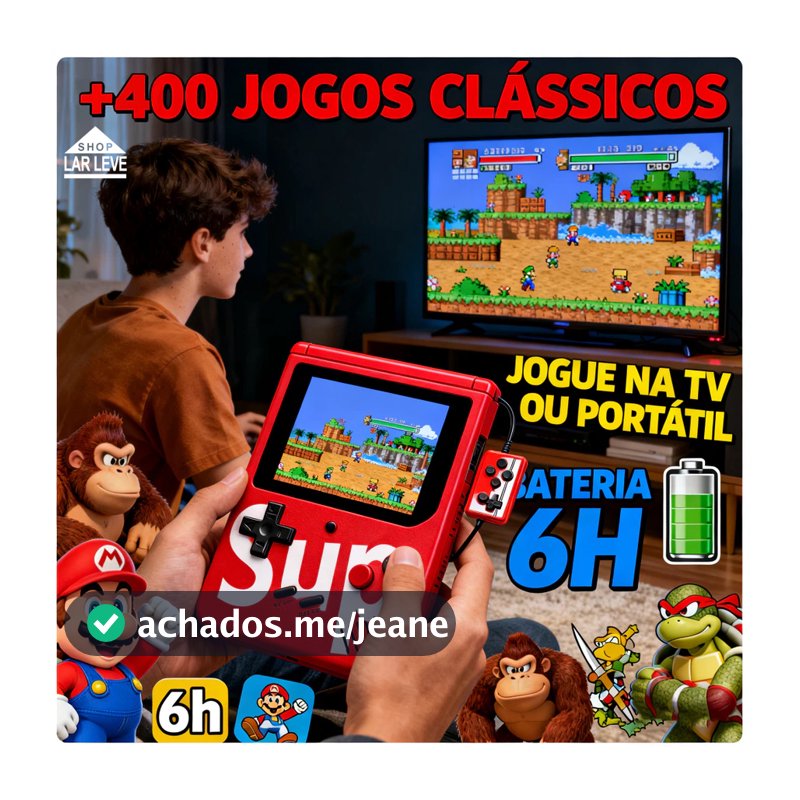 Console Portátil Retrô 400 Jogos Tela 3 Pol TV Out Bateria até 6H