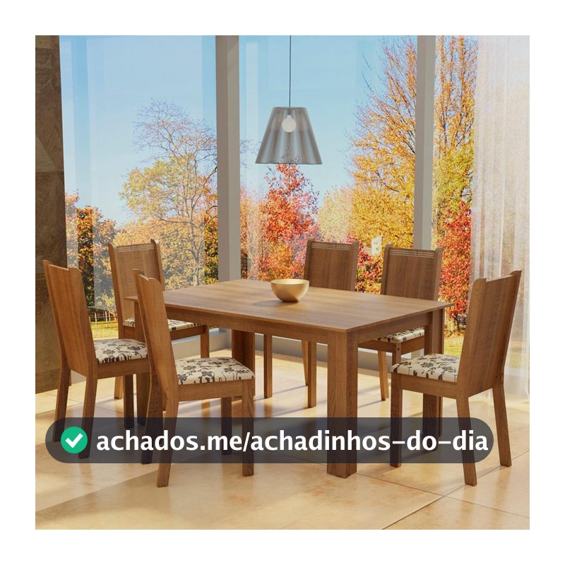 Conjunto Sala de Jantar Madesa Analu Mesa Tampo de Madeira com 6 Cadeiras