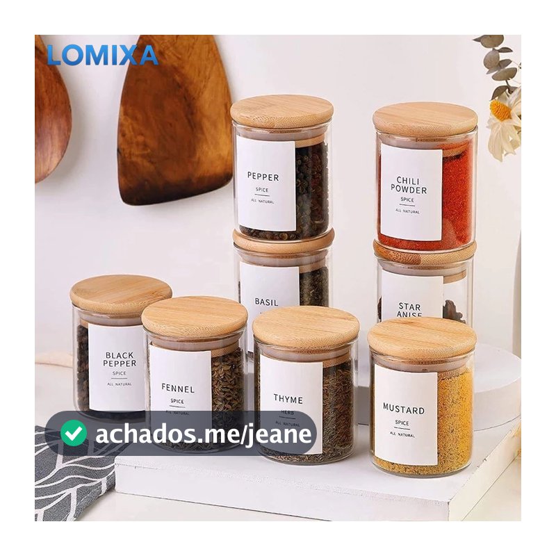 Kit 6/12 Pote de Vidro com Tampa Bambu 200ML Potes Herméticos Porta Mantimen Hermético à Prova de Odores