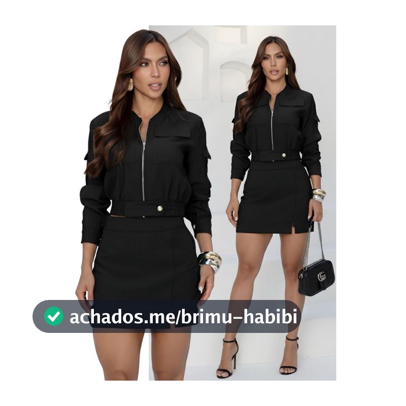 Conjunto feminino Alfaiataria Jaqueta Bomber e Shorts Saia Festa Balada Elegante