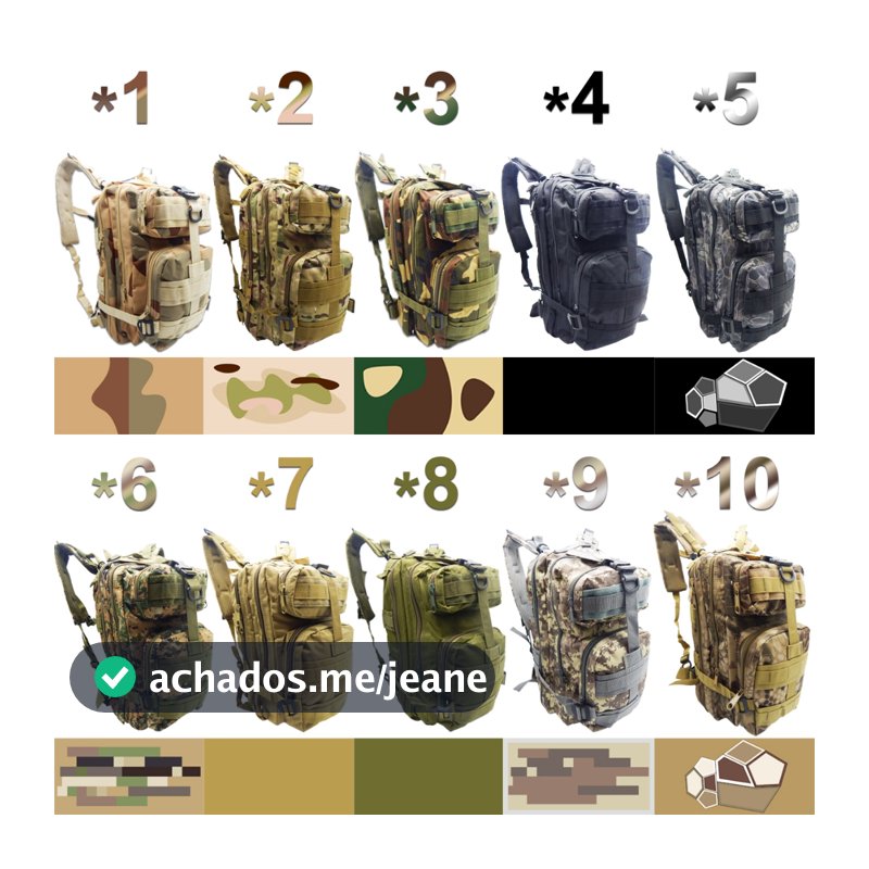 Mochila Militar, Tática Camping 30L Resistente à água, Alcochoada, Material reforçado - SQ6166