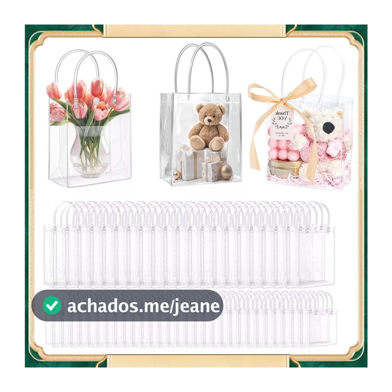 20 sacos de transporte transparentes em PVC  28 × 28 × 11 cm  Sacos para presentes    Sacos para transporte de alimentos